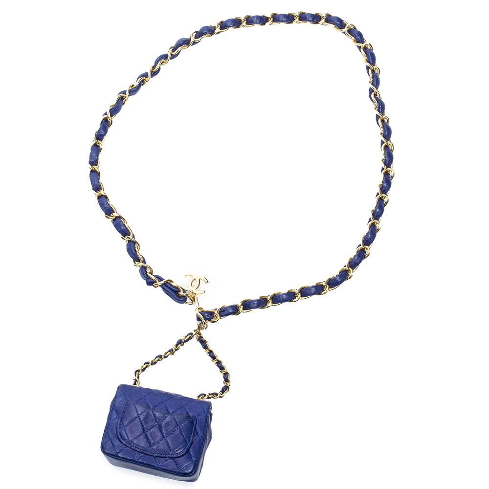 Chanel CC Micro Mini Belt Pouch in Blue Quilted Calfskin Leather - Picture 2 of 3